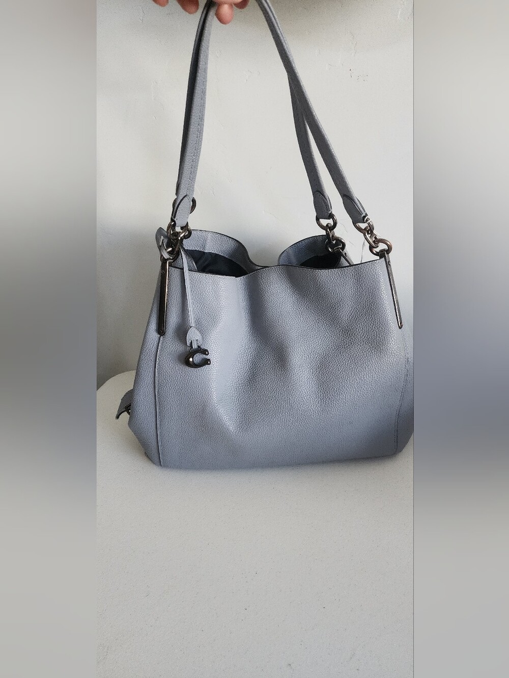 Classic Pebbled Leather Tote Bag in Light Gray